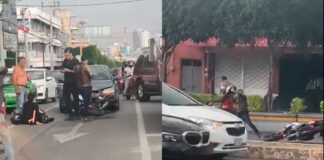 (VIDEO) MOTOCICLISTA LANZA CASCO A AUTO TRAS ACCIDENTE EN LÓPEZ MATEOS