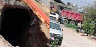 APARECE SOCAVÓN Y TOLVA SE ATORA EN LA COLONIA JESÚS DE NAZARET