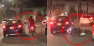 (VIDEO) MOTOCICLISTA CAE TRAS QUERER GOLPEAR AUTO EN LEÓN